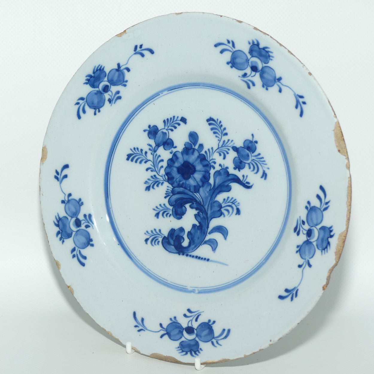 18th Century Antique Blue and White Tin-glazed earthenware plate | Blue and White Floral Decor