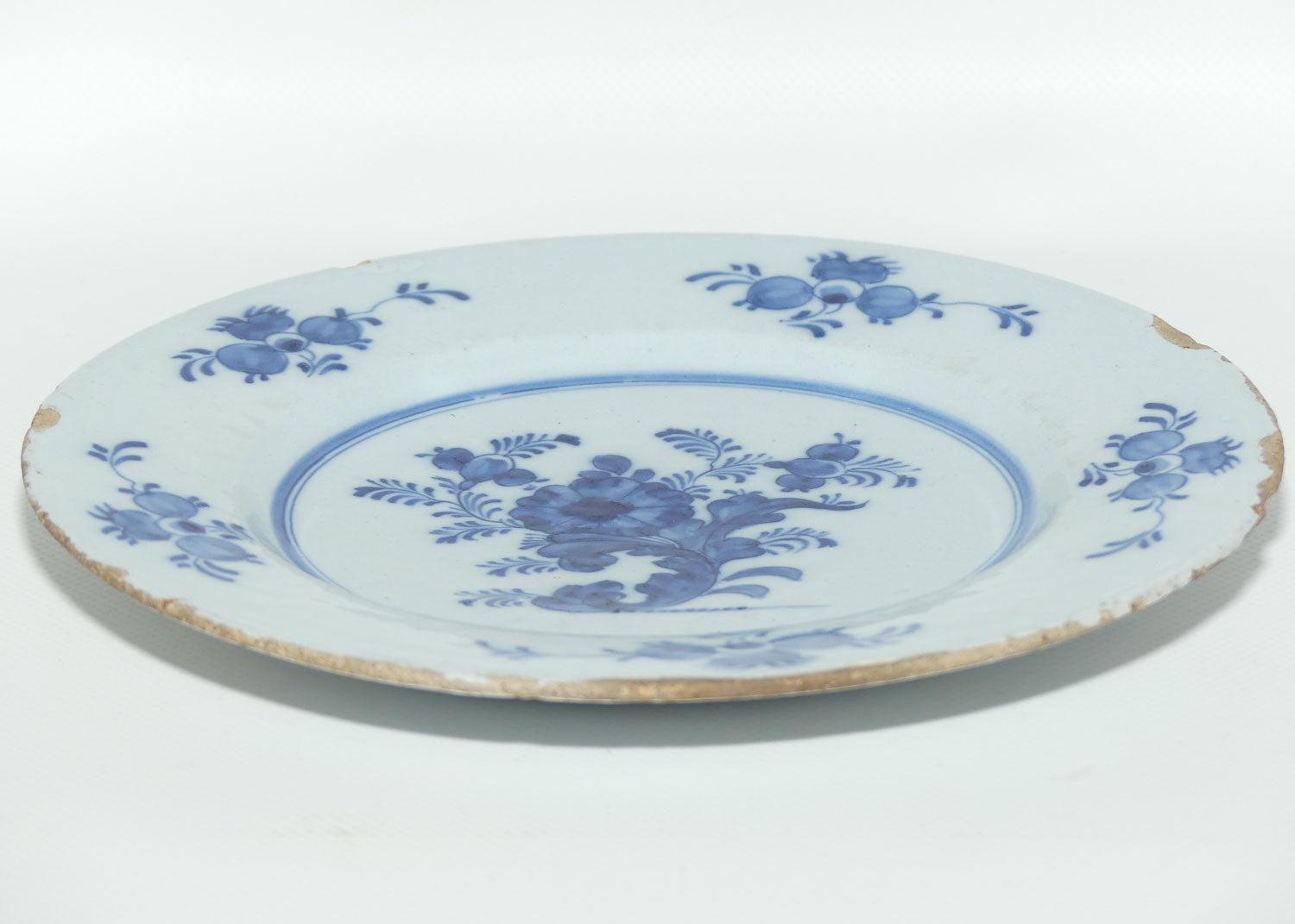 18th Century Antique Blue and White Tin-glazed earthenware plate | Blue and White Floral Decor