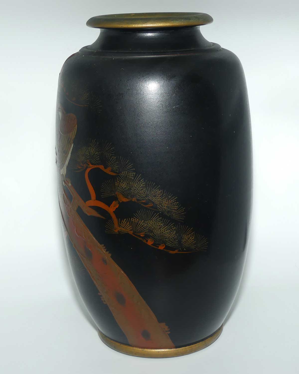 Japanese Hand Enamelled on Clay vase depicting Eagle | set with Abalone