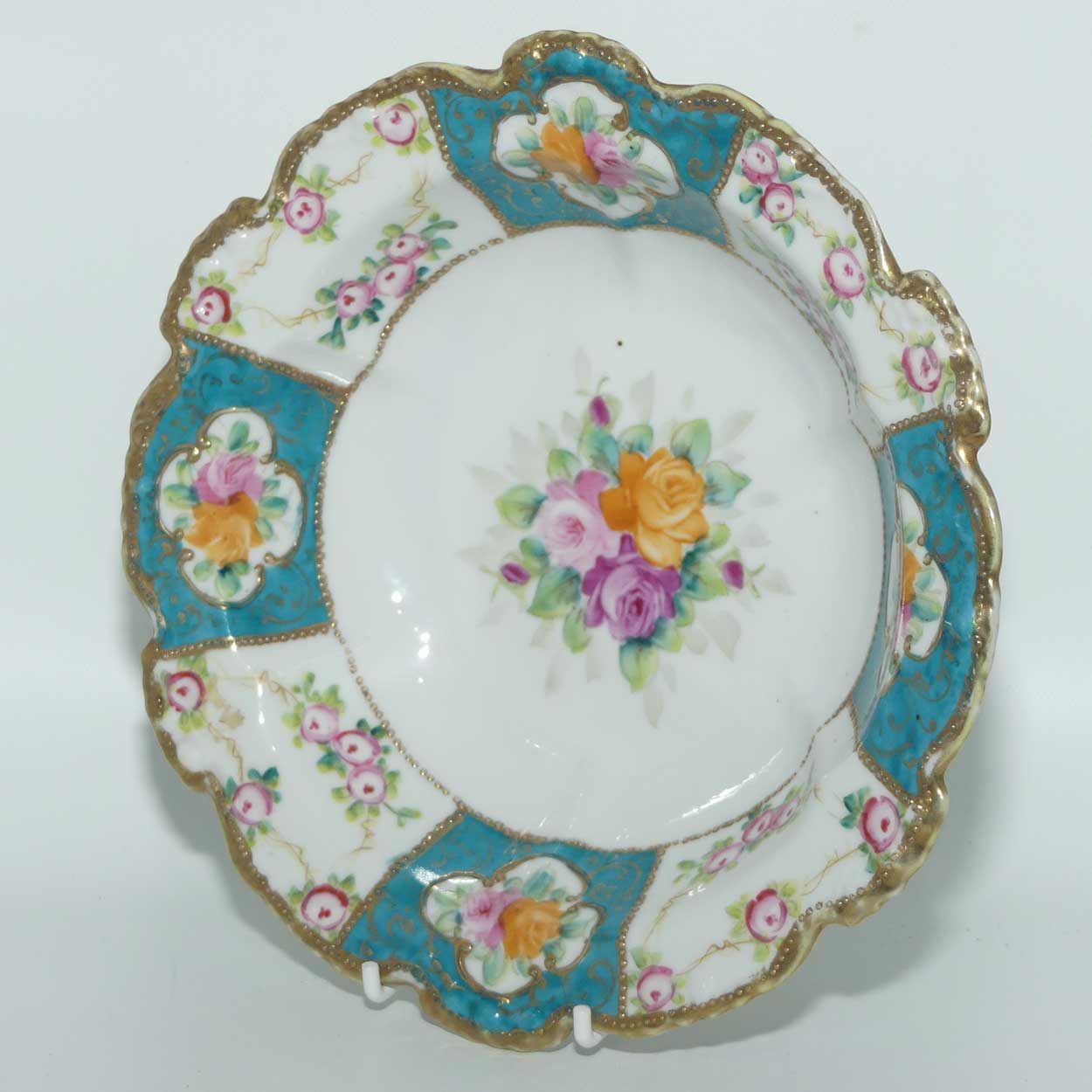 early Nippon | Noritake Hand Painted and Gilt Jewelled floral bowl