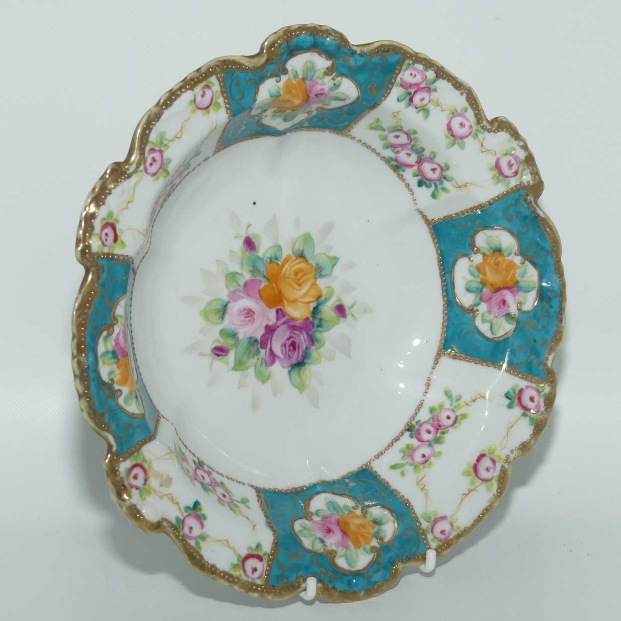 early Nippon | Noritake Hand Painted and Gilt Jewelled floral bowl