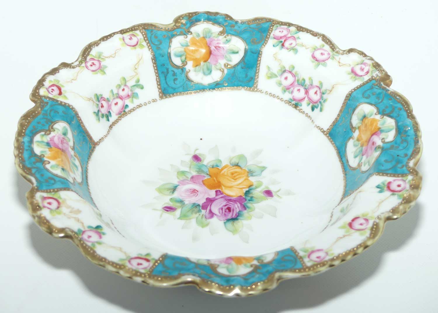 early Nippon | Noritake Hand Painted and Gilt Jewelled floral bowl