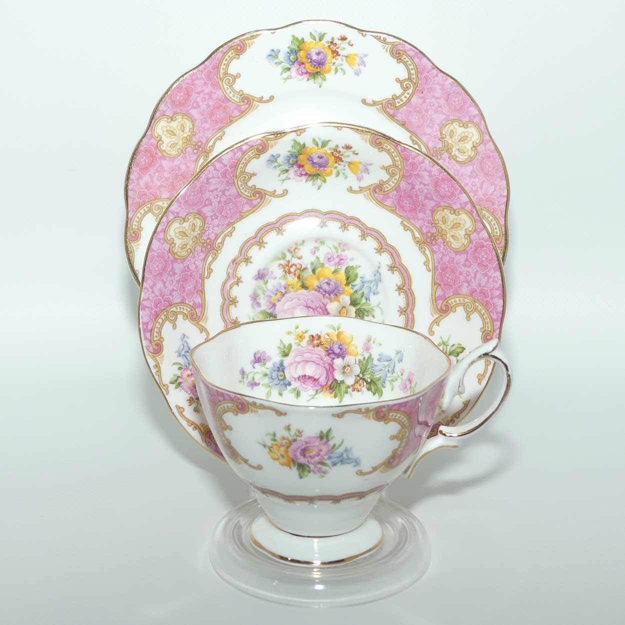 Royal Albert Bone China Lady Carlyle trio | Pink | Malvern | early Regd basestamp