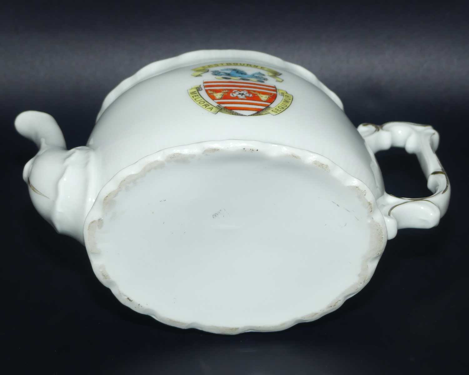 Souvenir tea pot | Depicts Crest of Eastbourne Meliora Sequimir c.1905
