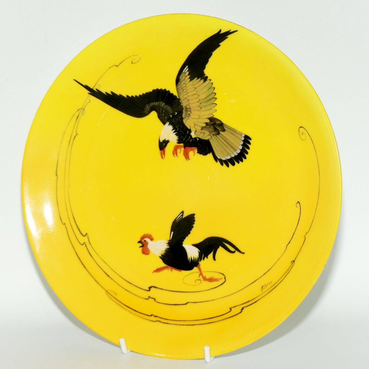 Royal Doulton hand painted Bird of Prey & Cockerel plate (Eaton)