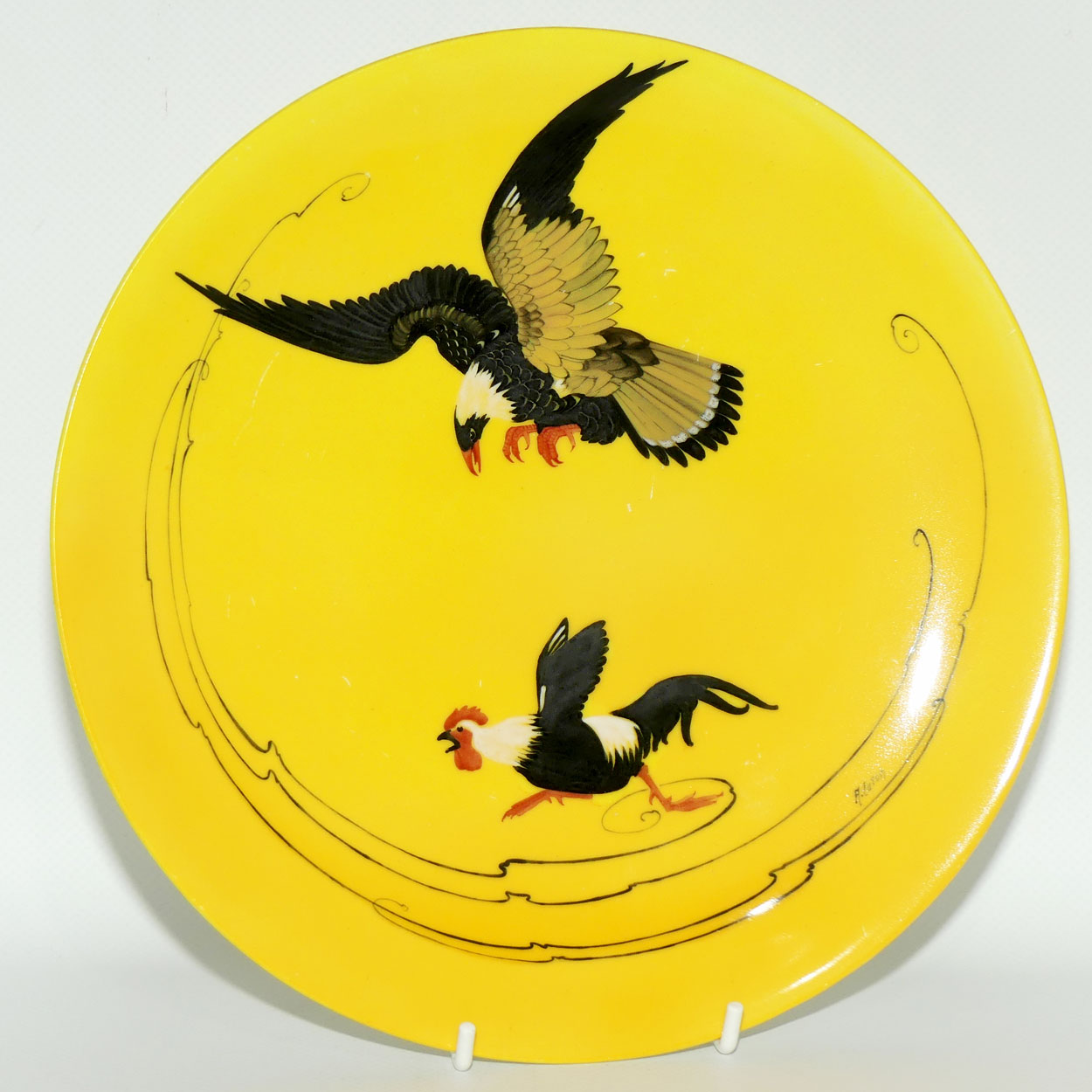 Royal Doulton hand painted Bird of Prey & Cockerel plate (Eaton)