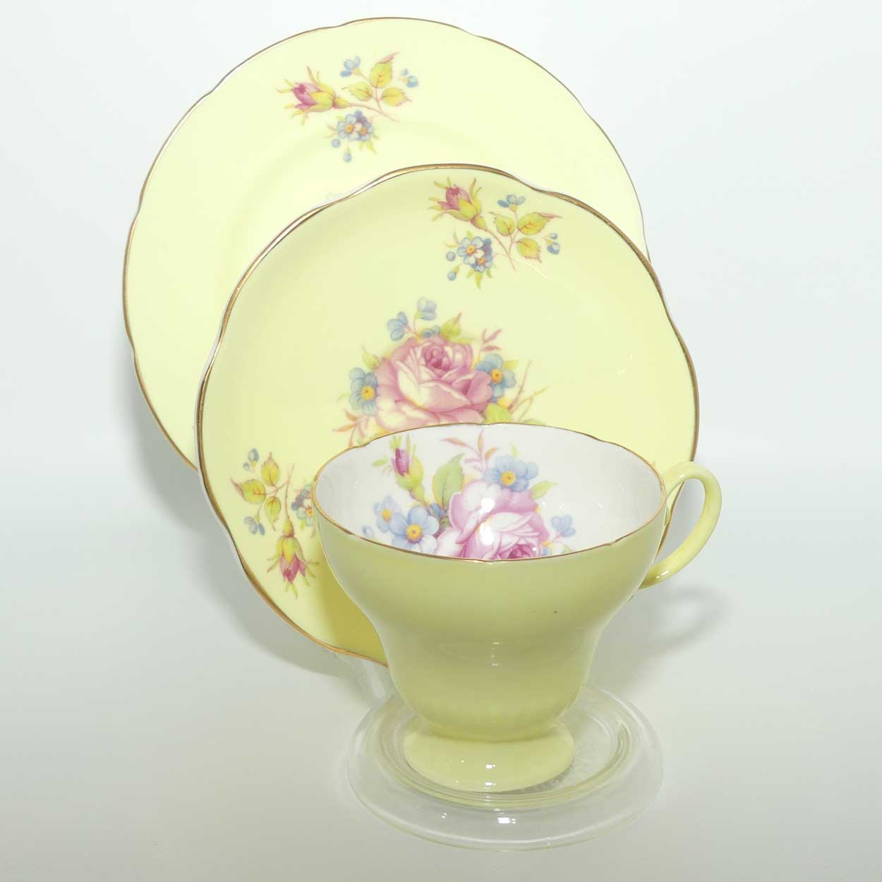 EB Foley Bone China Floral Spray trio | Buttercup Yellow wash | Footed cup
