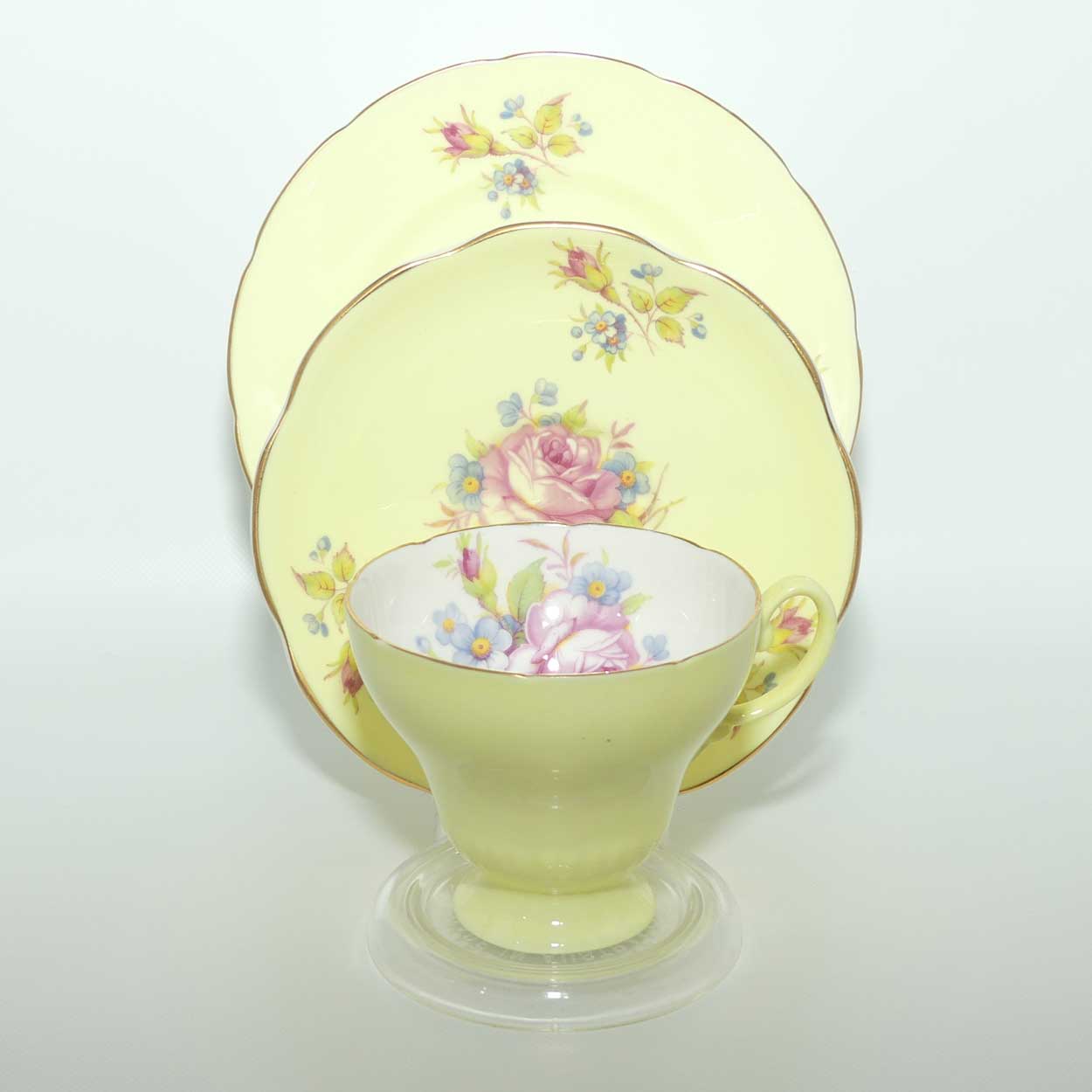 EB Foley Bone China Floral Spray trio | Buttercup Yellow wash | Footed cup