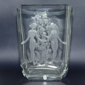 Superb Engraved Adam and Eve | Garden of Eden vase by Elis Bergh for Kosta Sweden