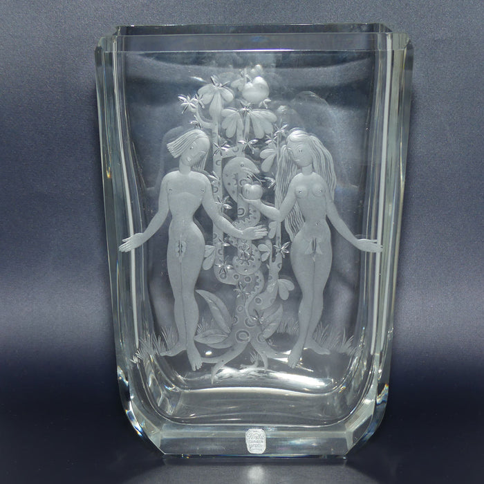 Superb Engraved Adam and Eve | Garden of Eden vase by Elis Bergh for Kosta Sweden