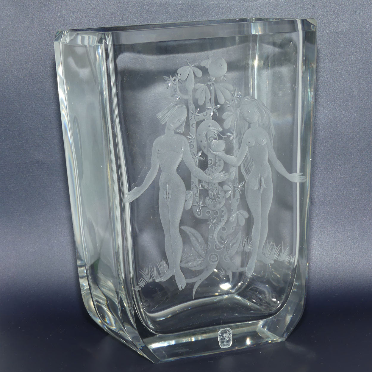 Kosta Sweden Engraved Adam and Eve | Garden of Eden vase by Elis Bergh