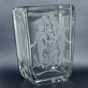 Superb Engraved Adam and Eve | Garden of Eden vase by Elis Bergh for Kosta Sweden