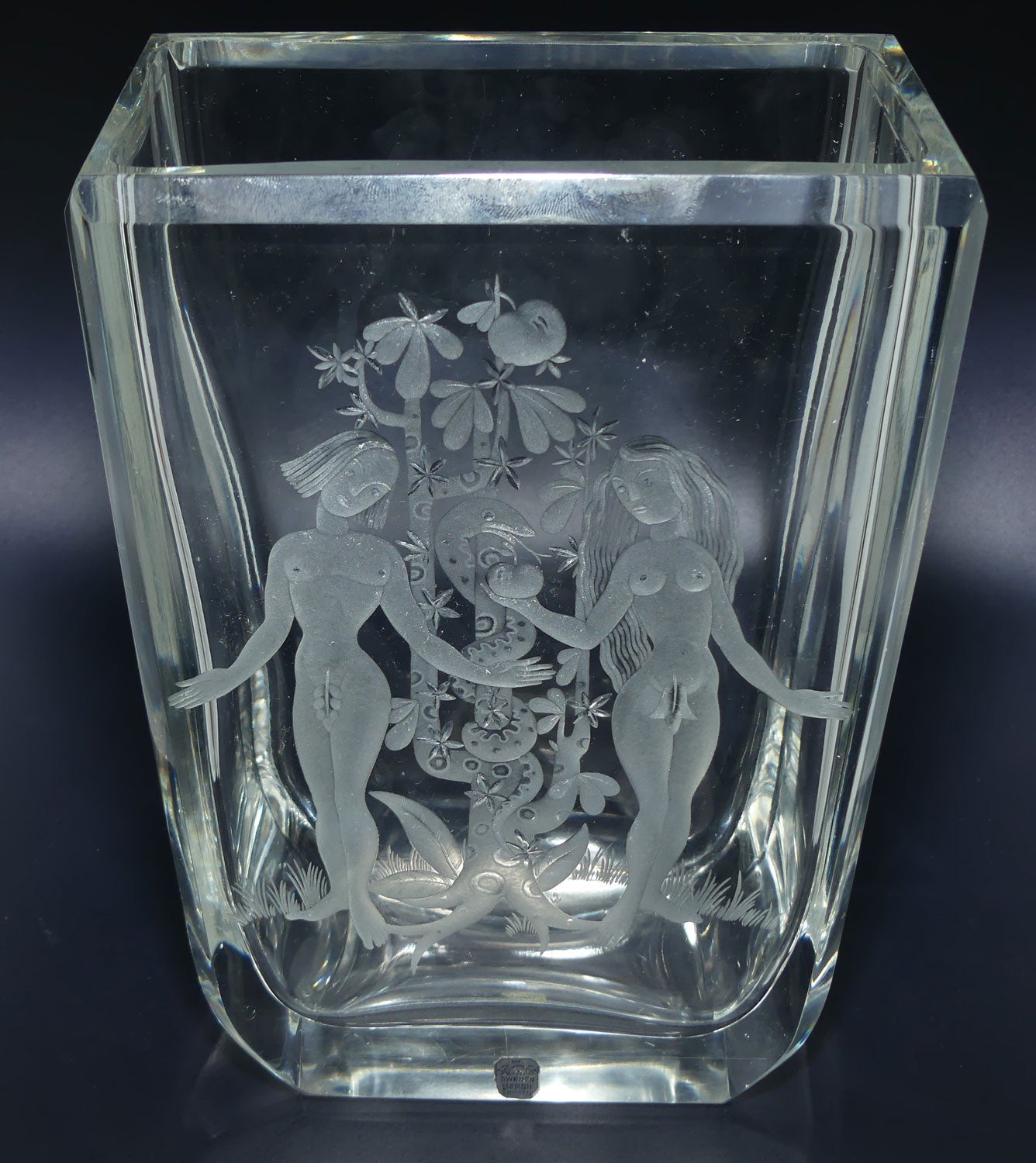 Kosta Sweden Engraved Adam and Eve | Garden of Eden vase by Elis Bergh