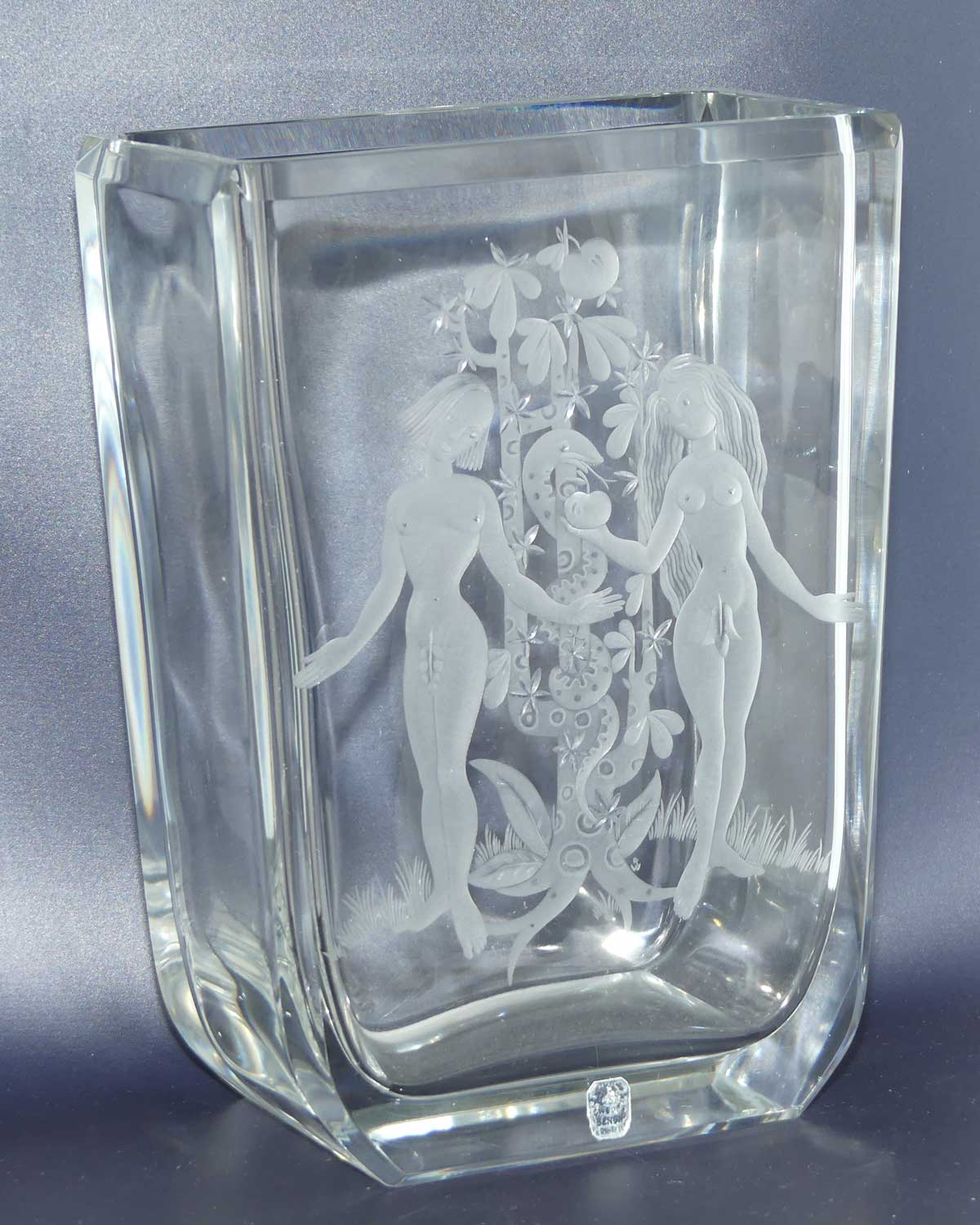 Kosta Sweden Engraved Adam and Eve | Garden of Eden vase by Elis Bergh