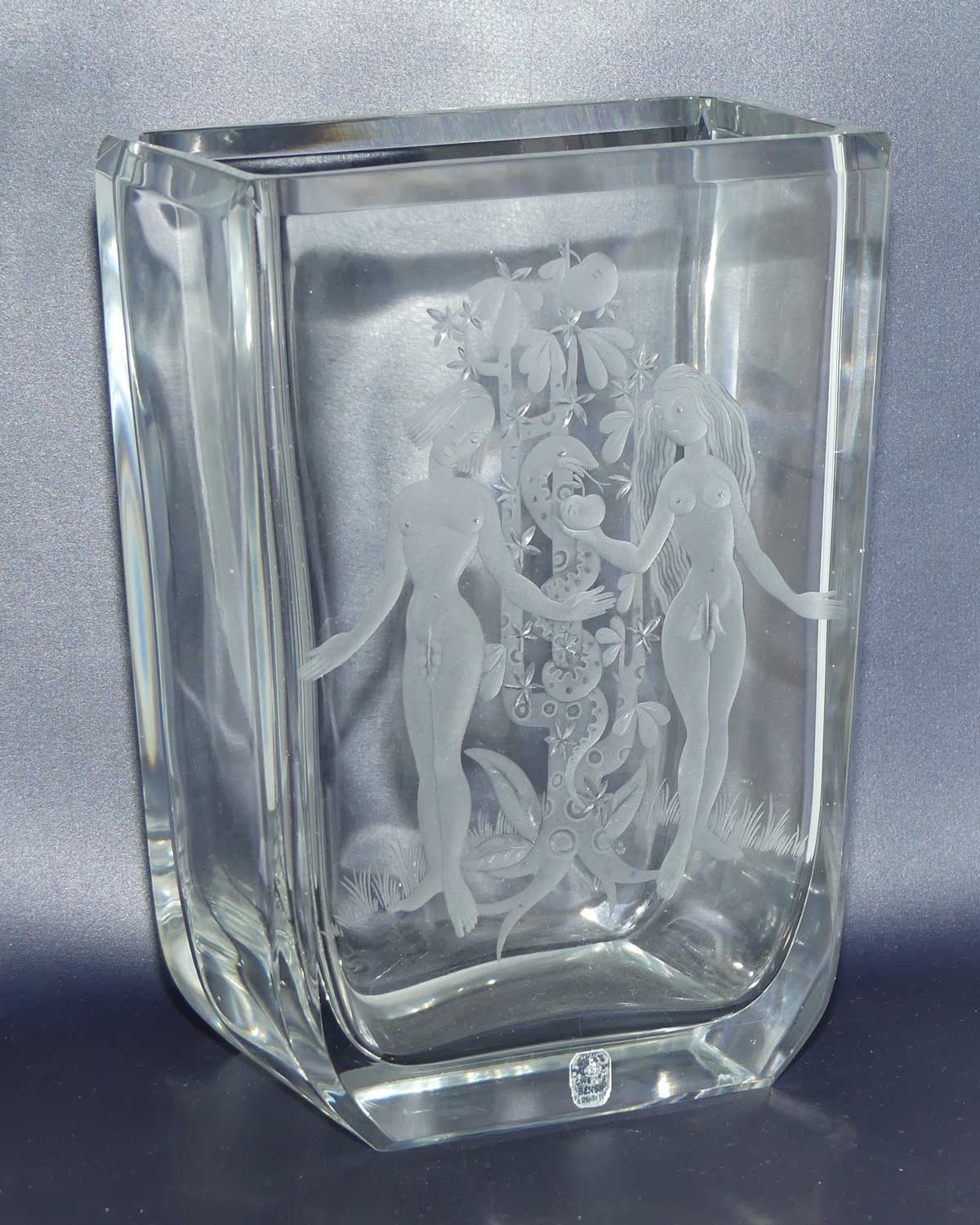 Kosta Sweden Engraved Adam and Eve | Garden of Eden vase by Elis Bergh