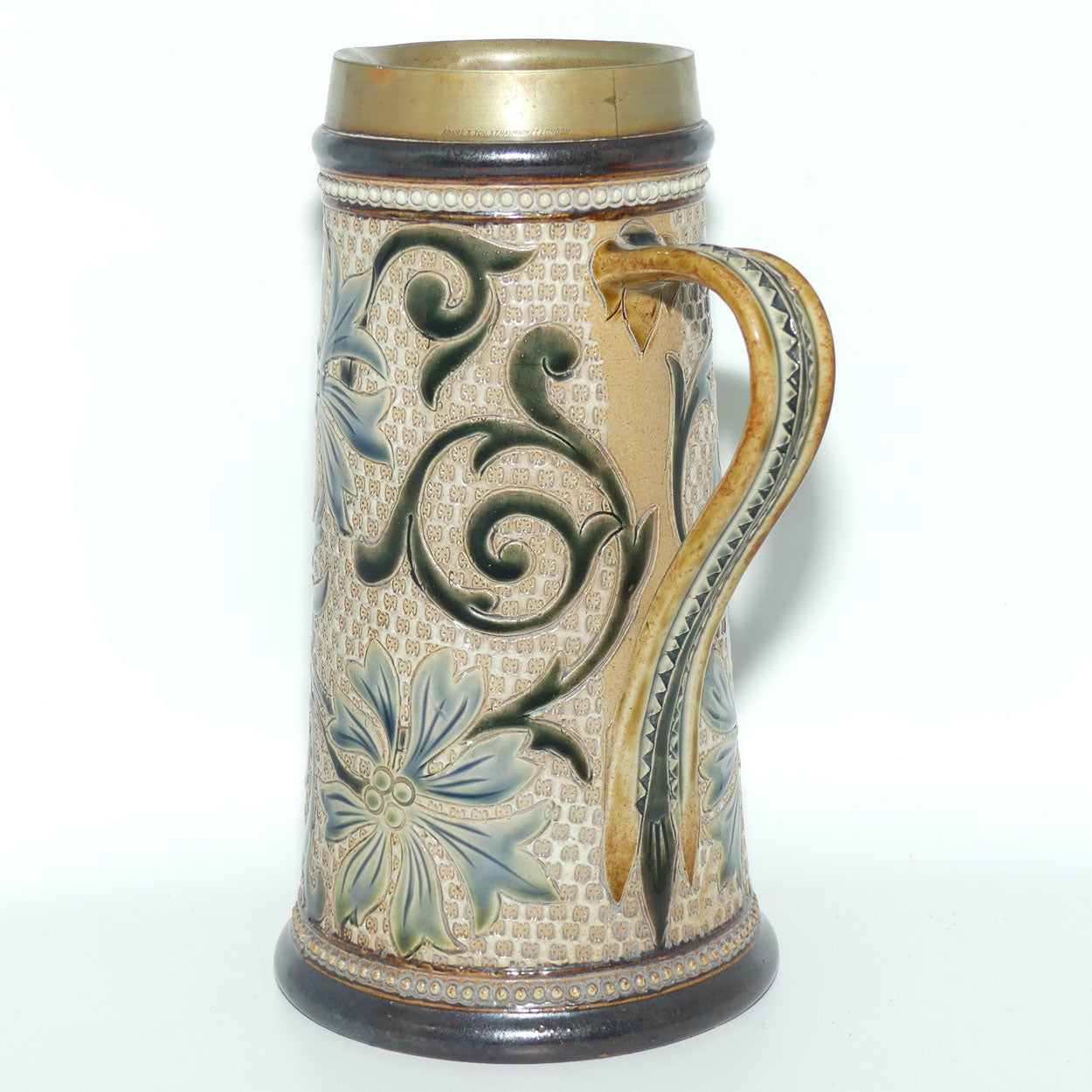 Doulton Lambeth Louisa E Edwards stoneware ale jug with applied beads and incised foliage
