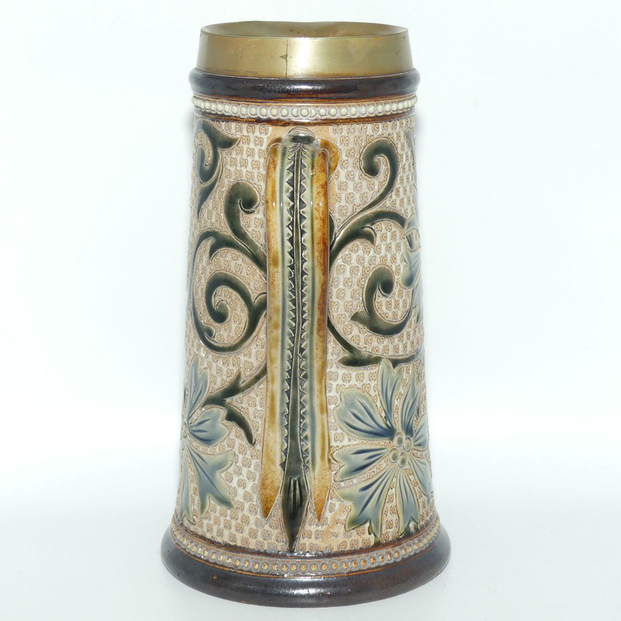 Doulton Lambeth Louisa E Edwards stoneware ale jug with applied beads and incised foliage