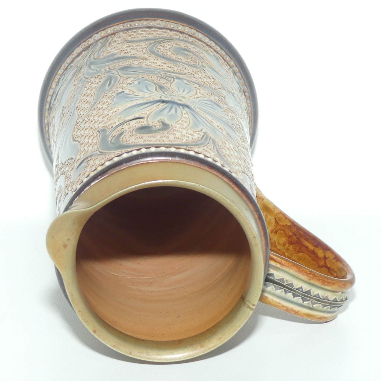 Doulton Lambeth Louisa E Edwards stoneware ale jug with applied beads and incised foliage