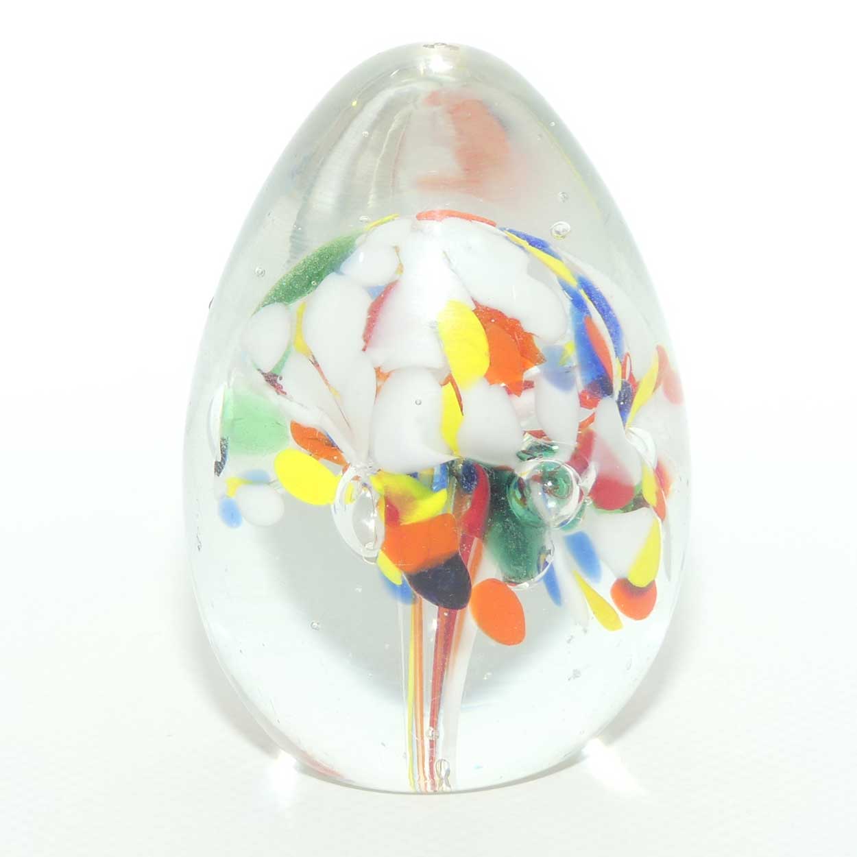 Controlled bubble within Multicoloured Mushroom egg shape paperweight | #1