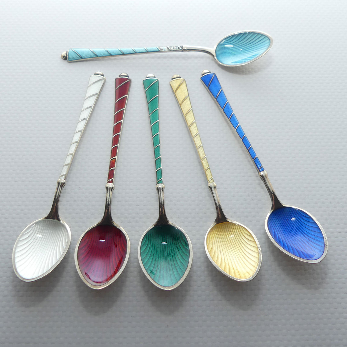 Danish Sterling Silver and Gilt Enamel | Guilloche tea spoons by Ela Egon Lauridsen