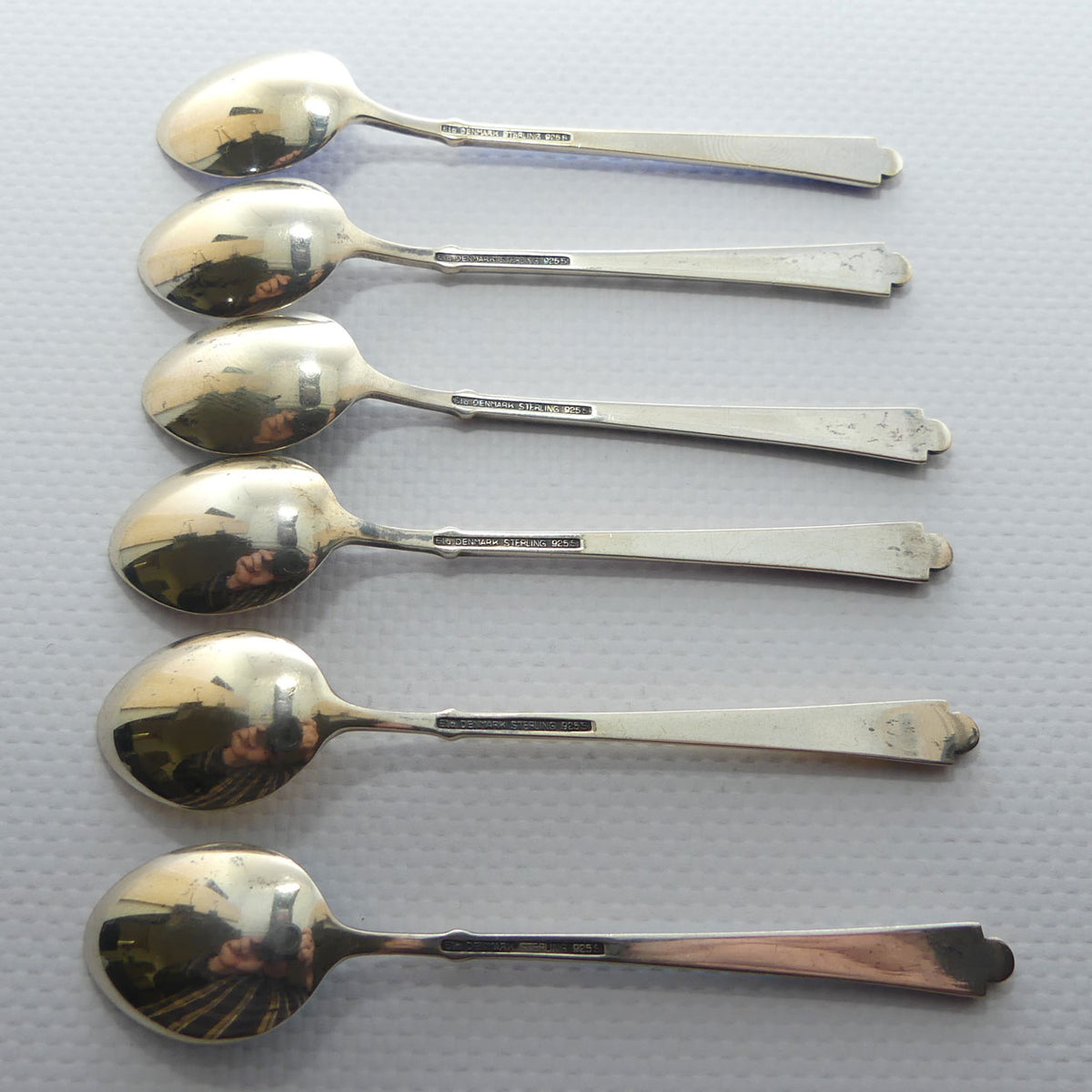 Danish Sterling Silver and Gilt Enamel | Guilloche tea spoons by Ela Egon Lauridsen