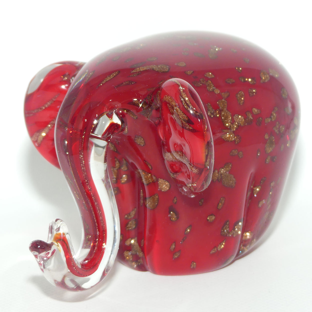 Murano Glass Elephant | Deep Red and Clear with Aventurine Gold