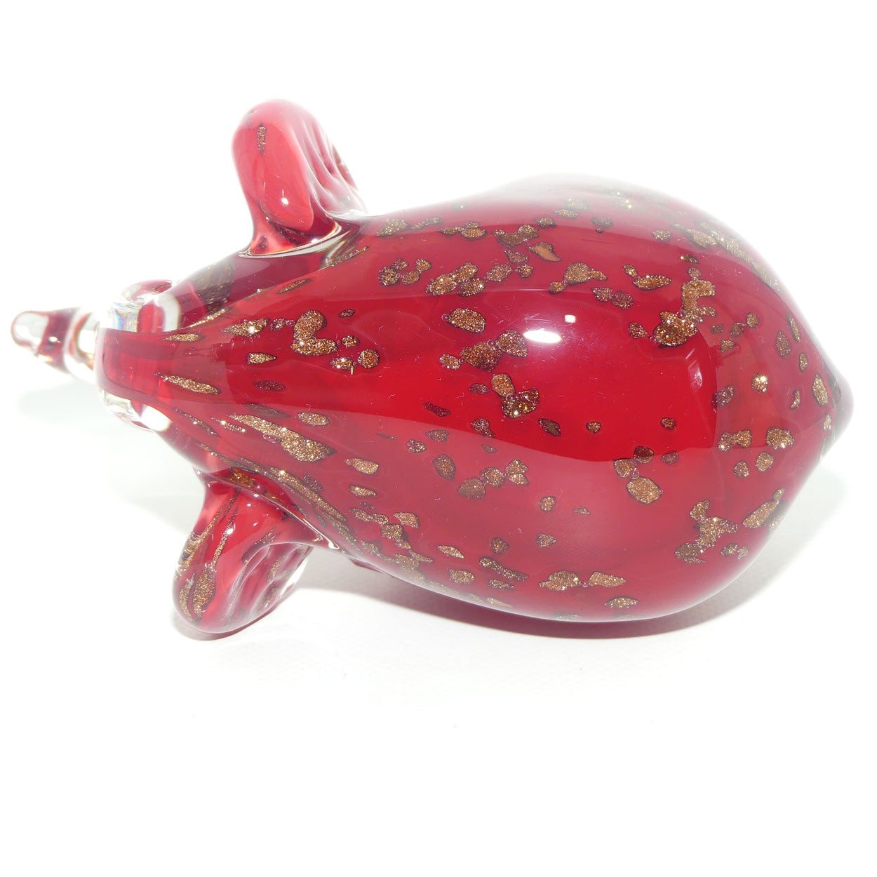 Murano Glass Elephant | Deep Red and Clear with Aventurine Gold