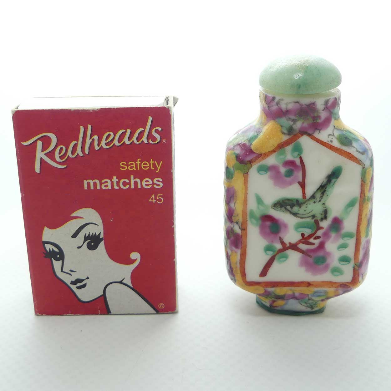 Finely embossed and Painted Oriental Bird scene Snuff Bottle | small