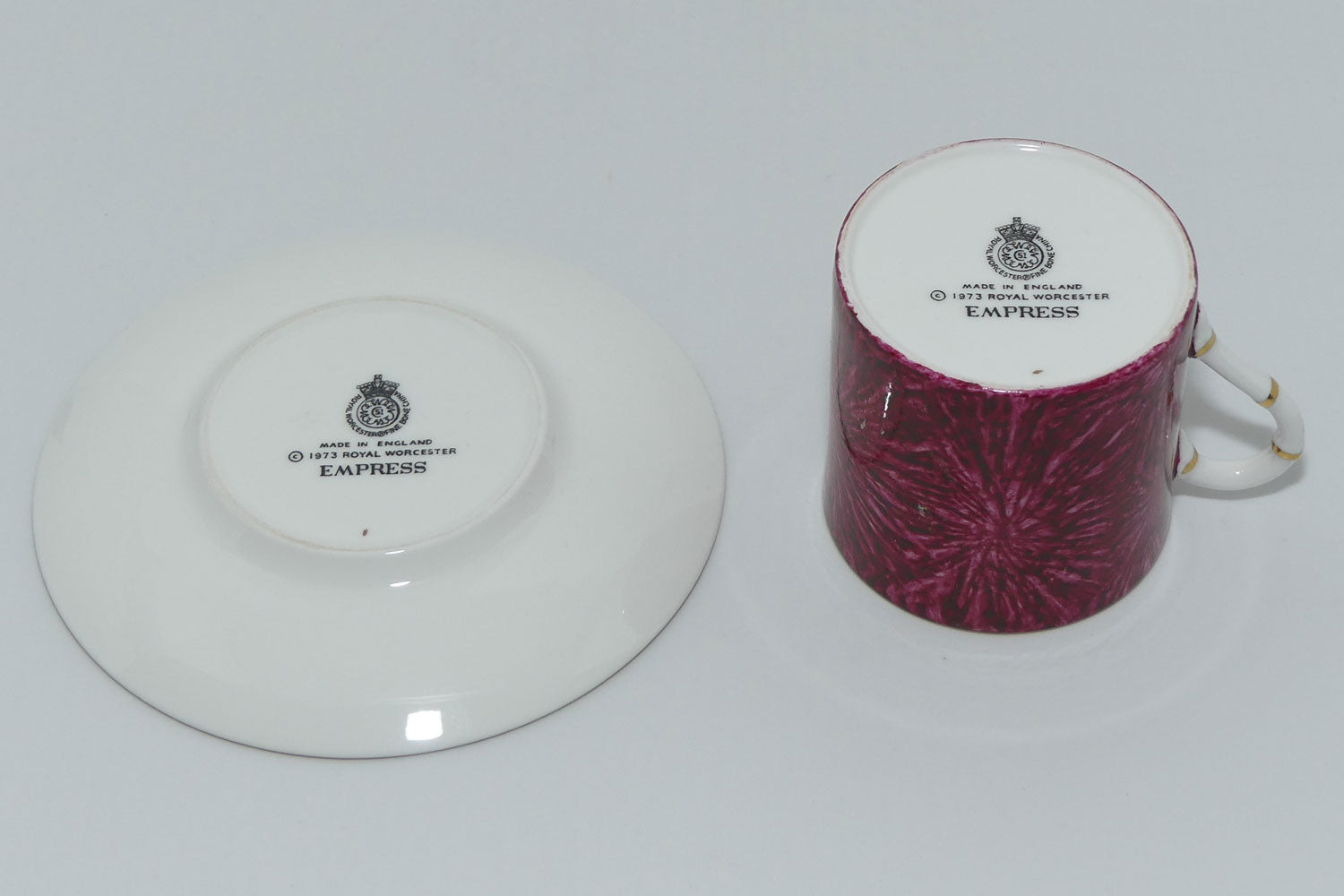 Royal Worcester Empress Rouge set of 6 demi tasse cups and saucers