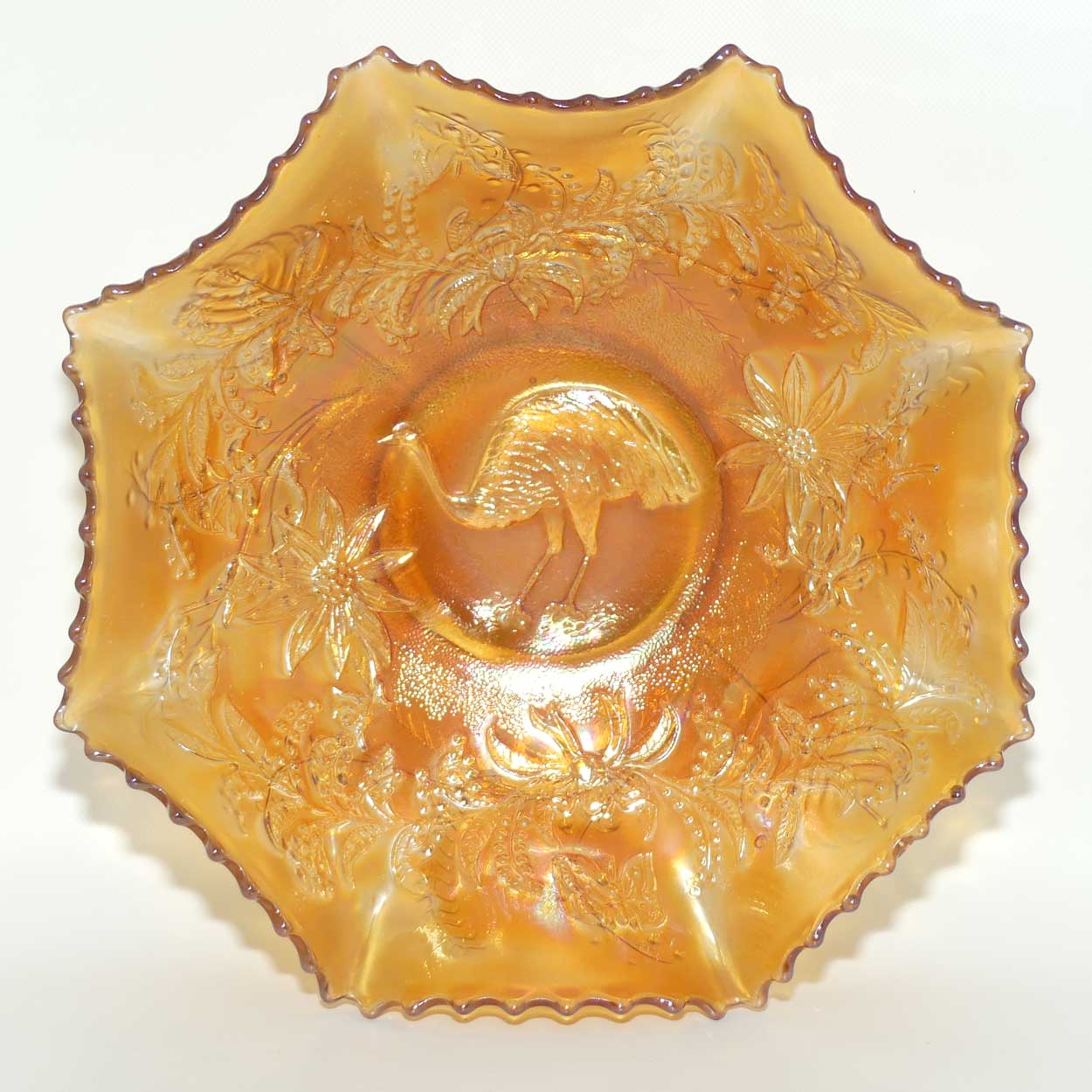 Australian Carnival Glass | Marigold Emu Master Bowl