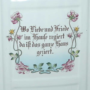 Antique German Enamel Kitchen Utensil rack with Motto