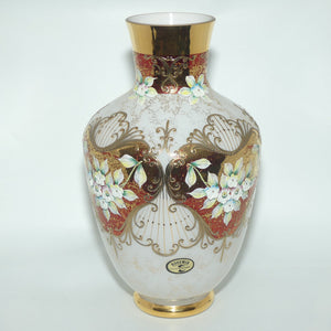 Bohemian Art Glass hand enamelled and gilt floral vase