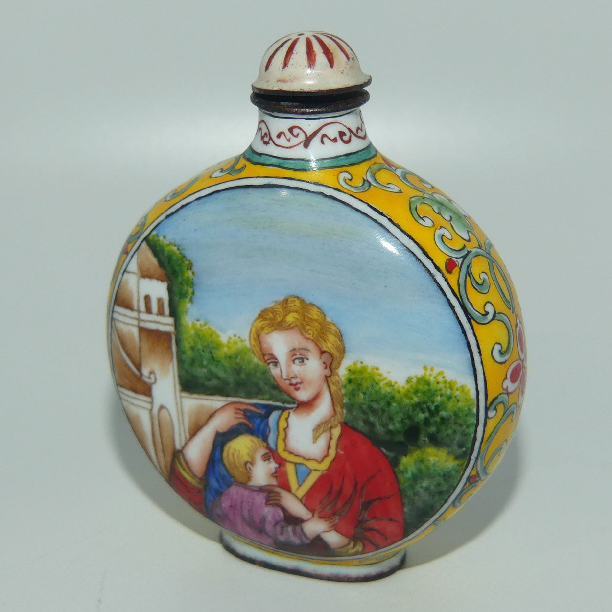 Chinese Hand Painted Enamel on Copper Snuff bottle | European Ladies with Children