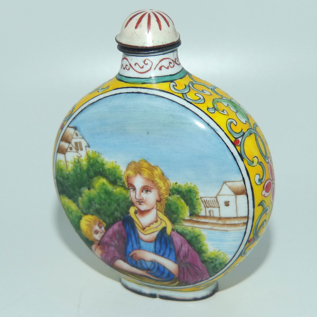 Chinese Hand Painted Enamel on Copper Snuff bottle | European Ladies with Children