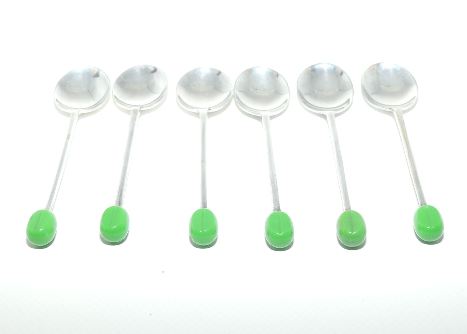 Set of 6 EPNS A1 Art Deco tea or coffee spoons | Green Coffee bean handles | boxed