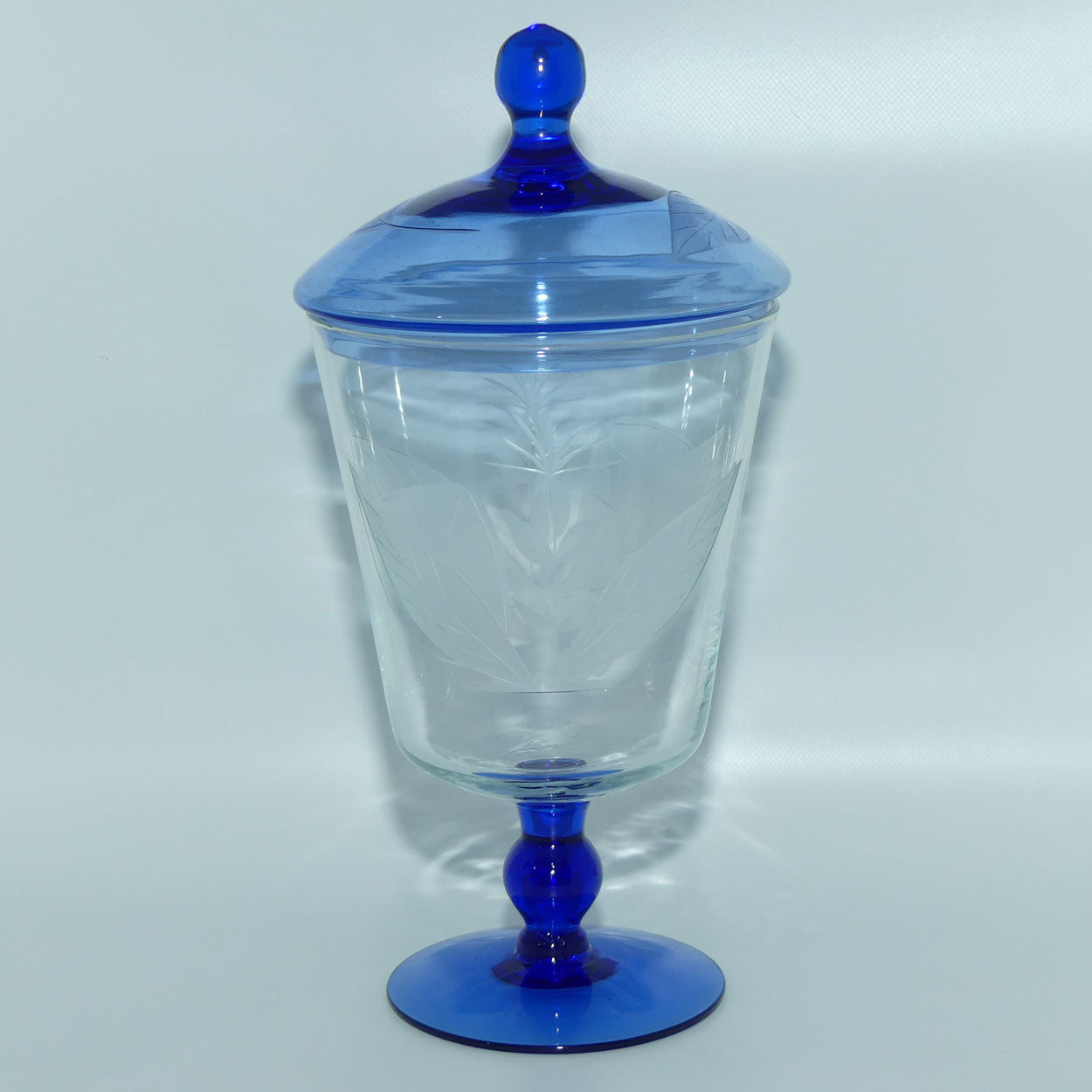 Vintage Etched and Facetted Leaf design lidded jar