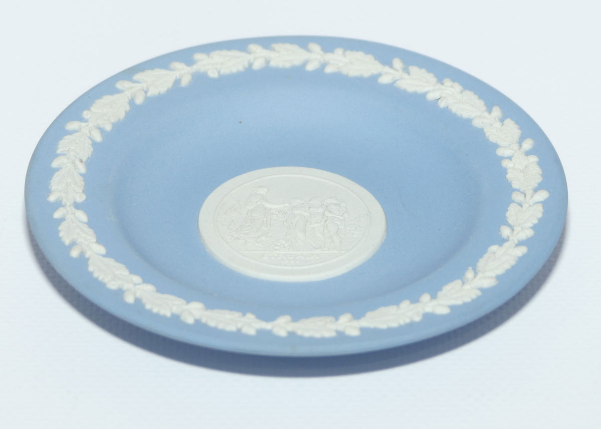 Wedgwood Jasper miniature plate | White on Pale Blue | Sydney Cove Medallion in Cameo | Australian theme