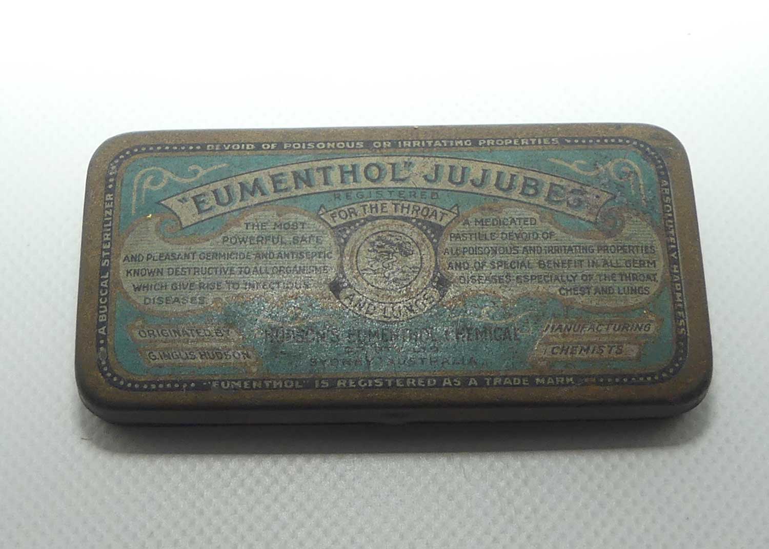 Eumenthol Jujubes tin | Hudson Eumenthol Chemical Co Pty Ltd Australia