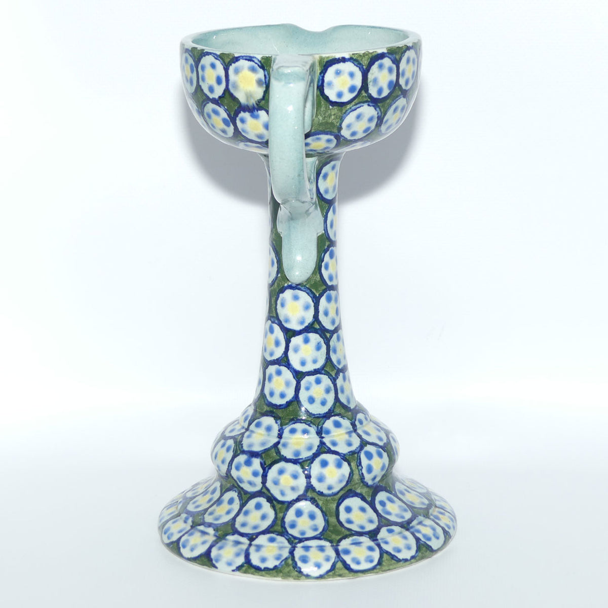 early Polish Bolesławiec Pottery tall candleholder