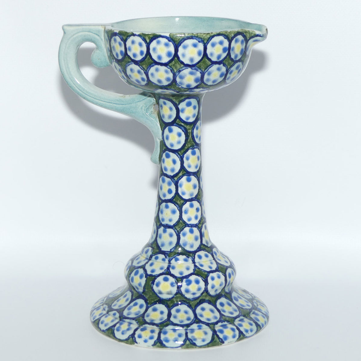 early Polish Bolesławiec Pottery tall candleholder