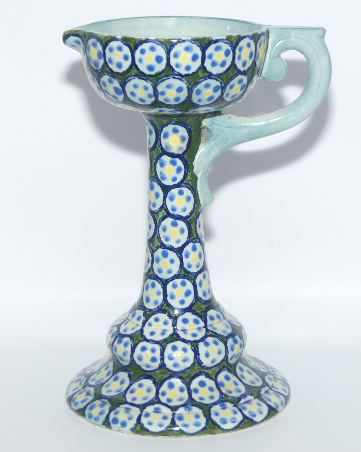 early Polish Bolesławiec Pottery tall candleholder