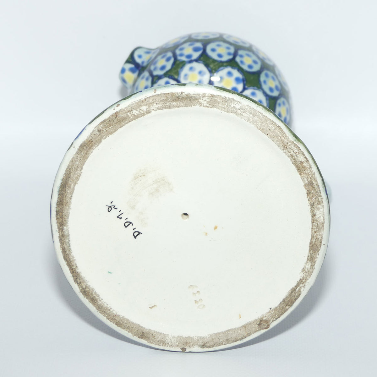 early Polish Bolesławiec Pottery tall candleholder