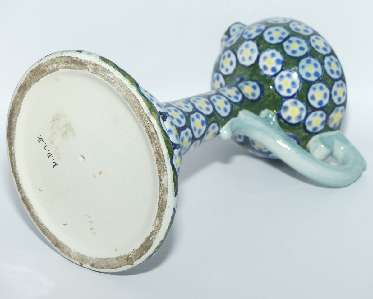 early Polish Bolesławiec Pottery tall candleholder