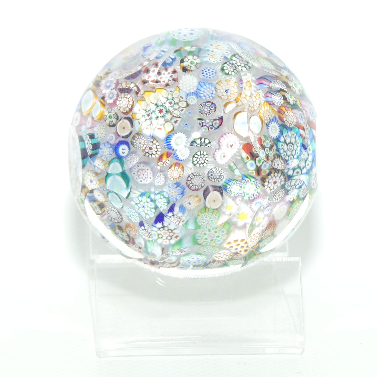 John Deacons Scotland Closepack Millefiori Facetted Medium paperweight
