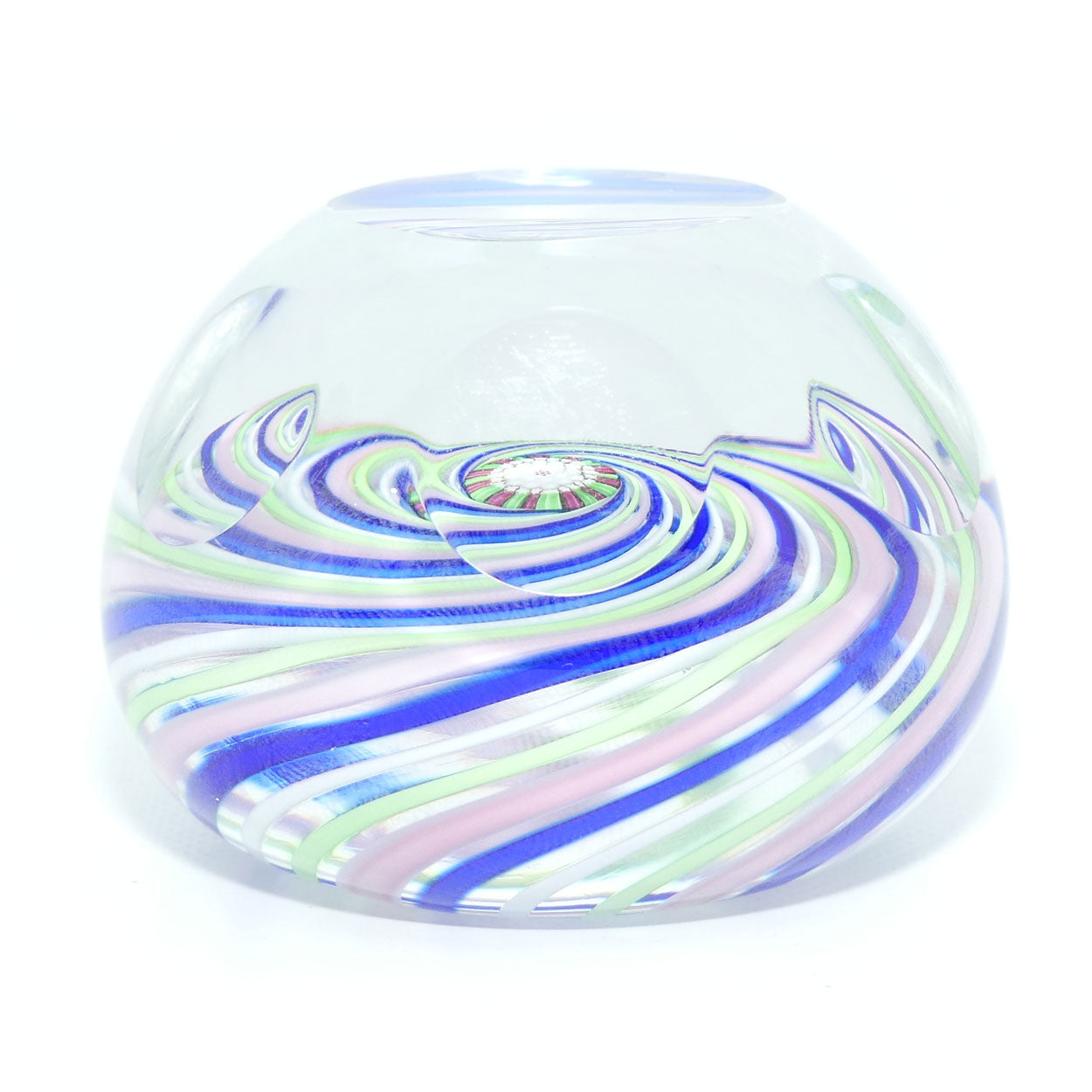John Deacons Scotland 4 colour Swirl paperweight | Facetted | Blue Pink Lime White