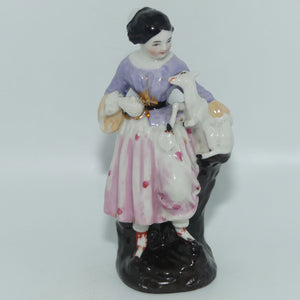 Victorian era Hard Paste Porcelain figure | Girl with Lamb