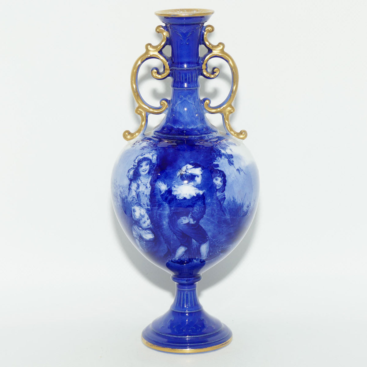 Royal Doulton Blue Childrens fine bone china fancy handles bulbous vase | Hide & Seek