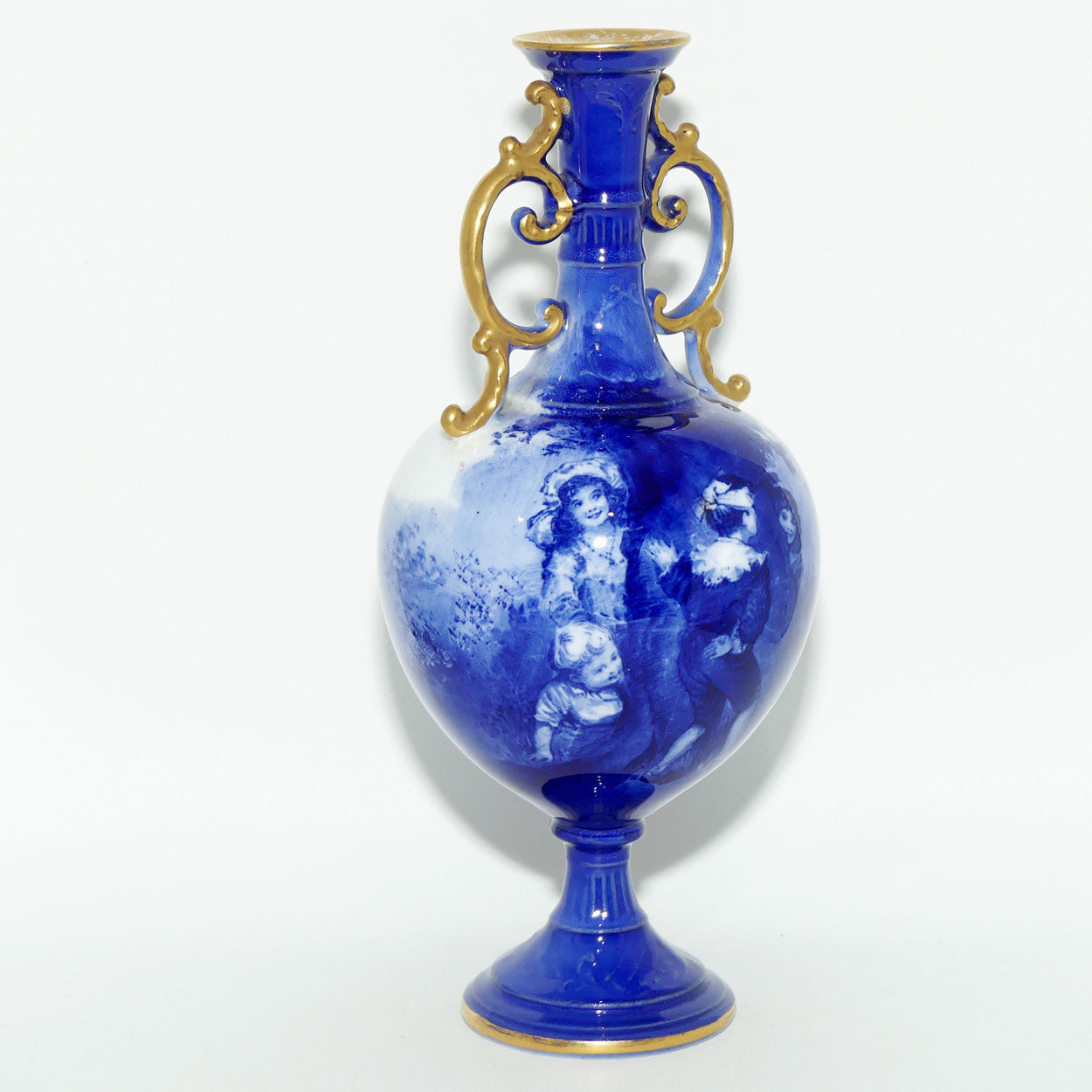 Royal Doulton Blue Childrens fine bone china fancy handles bulbous vase | Hide & Seek