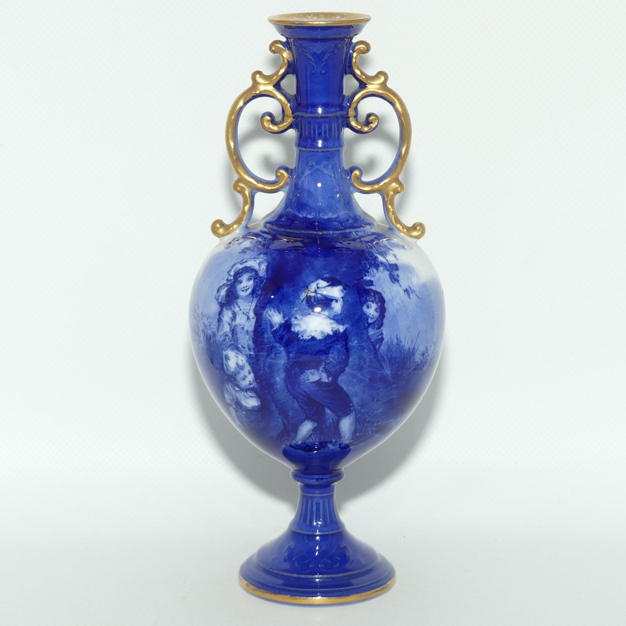 Royal Doulton Blue Childrens fine bone china fancy handles bulbous vase | Hide & Seek