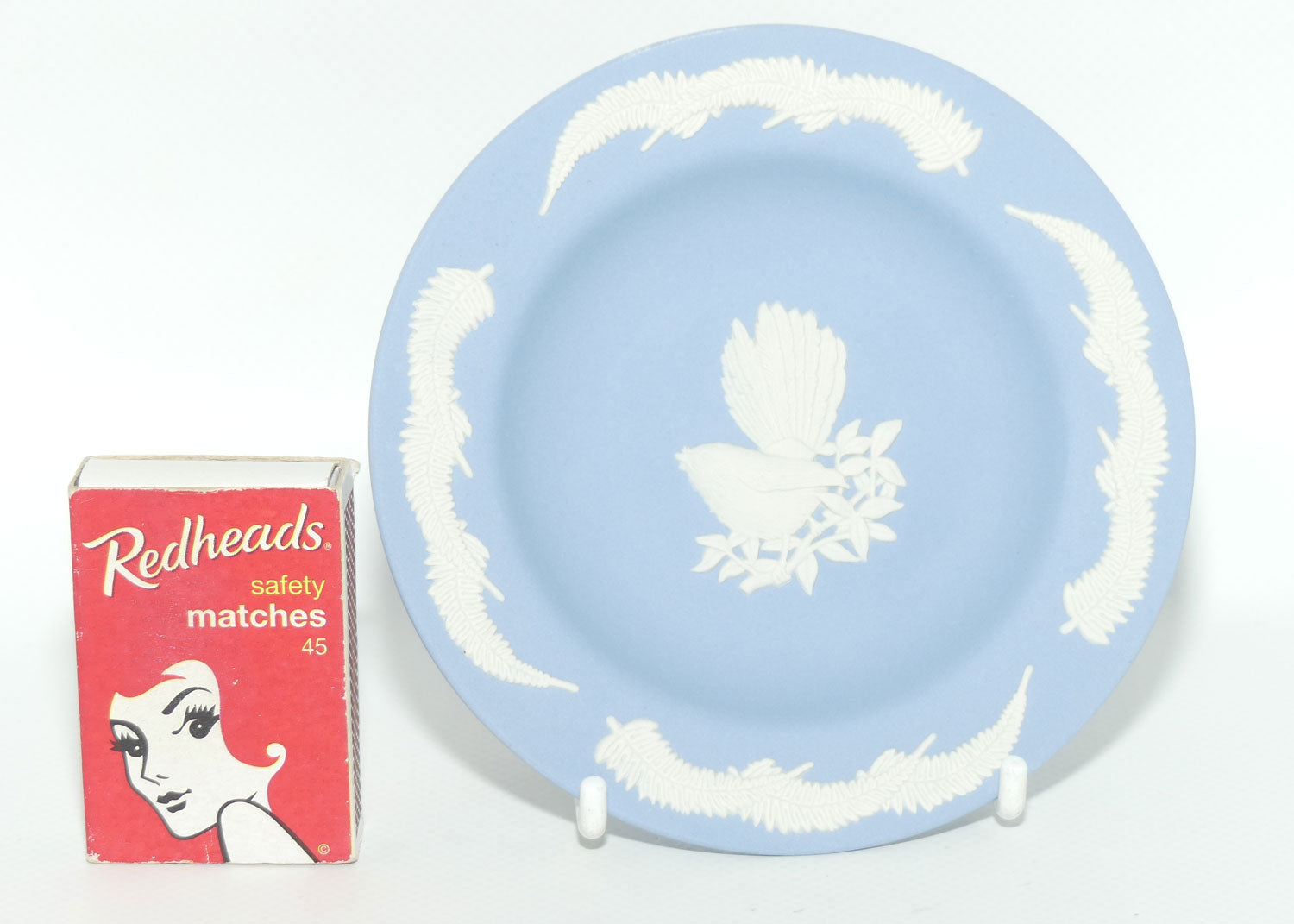 Wedgwood Jasper | Australian Fauna | White on Pale Blue | Fantail Bird Plate | Boxed